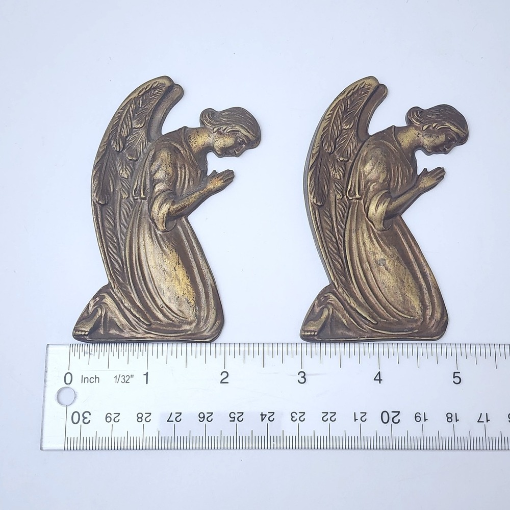 VTG Cast Metal Funeral Casket Art by Bosisio Kneeling Praying Angels Pair Italy - Picture 4 of 11